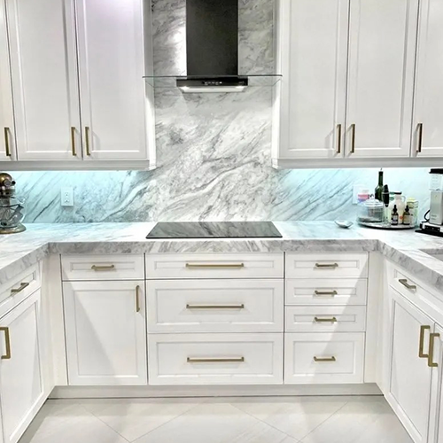 Modern white kitchen with backsplash