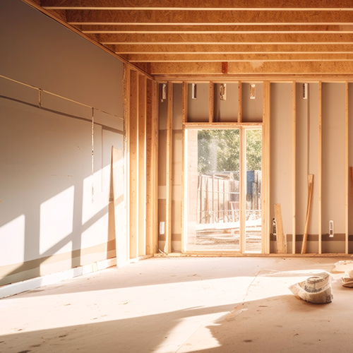 Construction site interior sunlight beams